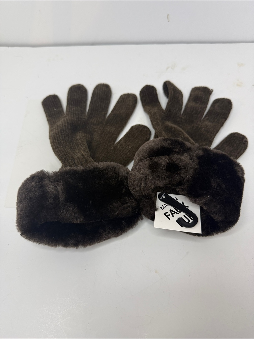 Faux Fur Cuff Brown women's Gloves